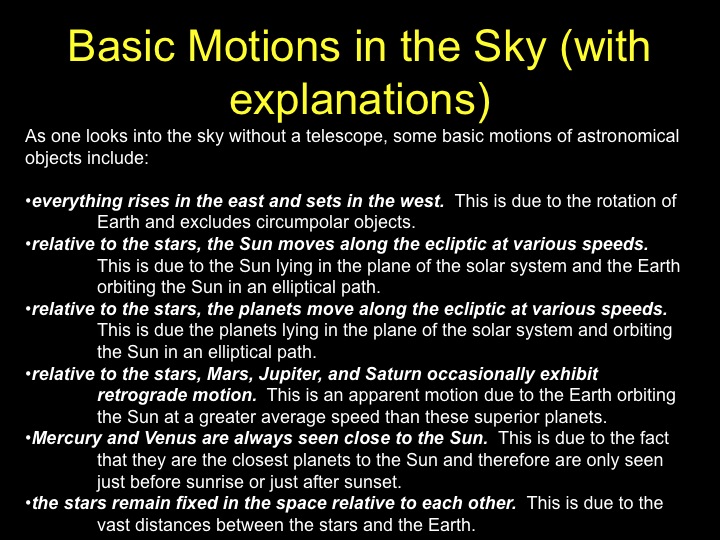 Basic Motions in the Sky Explained
